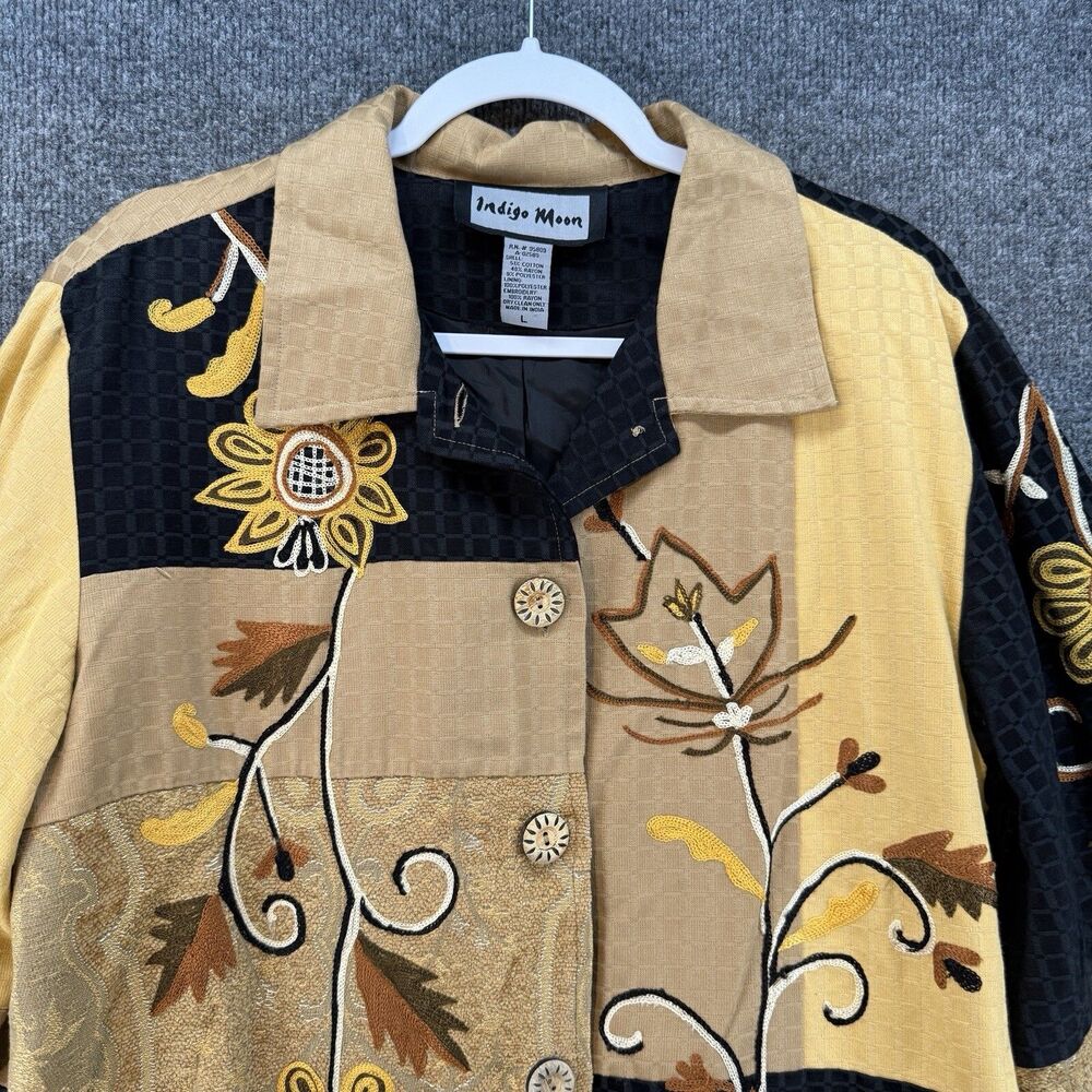 Vintage Indigo Moon Jacket Large Patchwork Button… - image 2